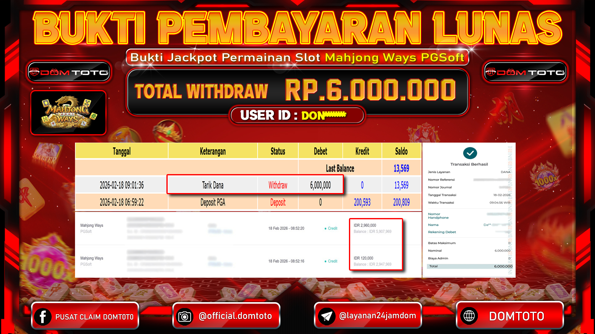 JACKPOT SLOT Mahjong Ways PGSoft 18 FEBRUARI 2026